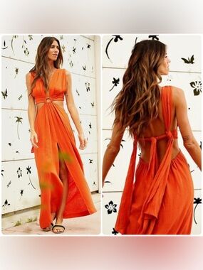 New! Just Bee Queen Sara Cut Out Maxi Multi Way Tie Maxi Dress 🍑 Small